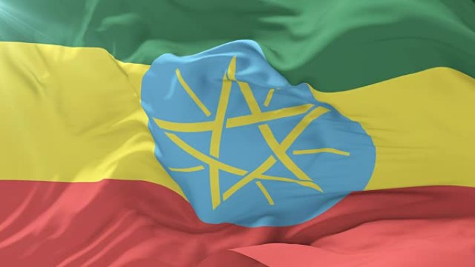 埃塞俄比亚国旗在缓慢的循环中挥舞着蓝天