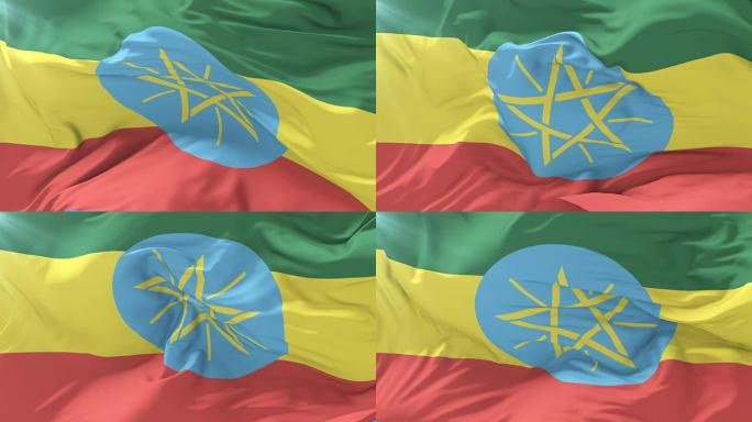 埃塞俄比亚国旗在缓慢的循环中挥舞着蓝天