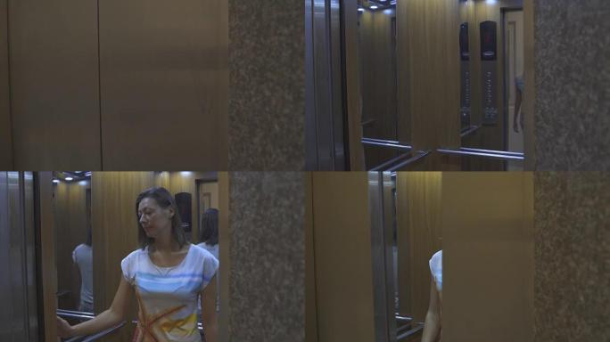 电梯门打开，一个女孩进来挥手