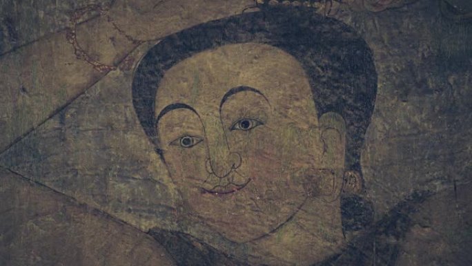 一名妇女的壁画肖像近距离拍摄泰国南部Wat Phumin temple壁画的细节