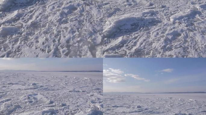 走在冰冻的海面上。