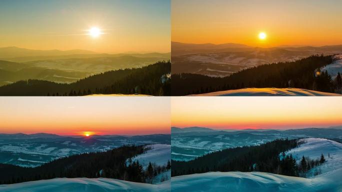 冬季山区的日落时间流逝