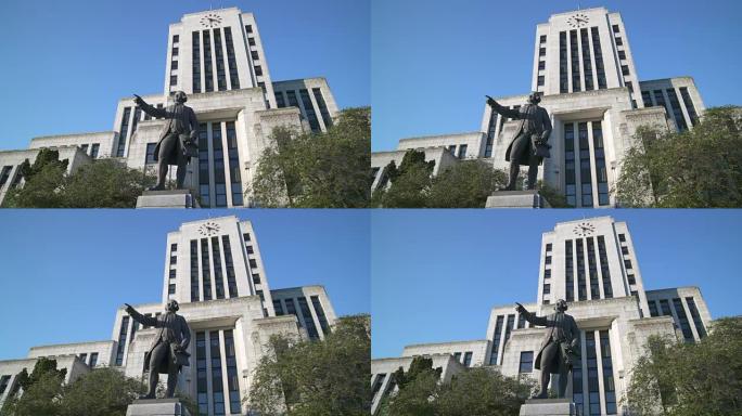温哥华船长雕像，市政厅，温哥华多莉射击4K，UHD