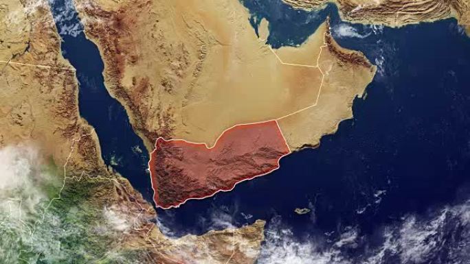 也门地图和边界、实物地图中东、阿拉伯半岛、带浮雕和山脉的地图