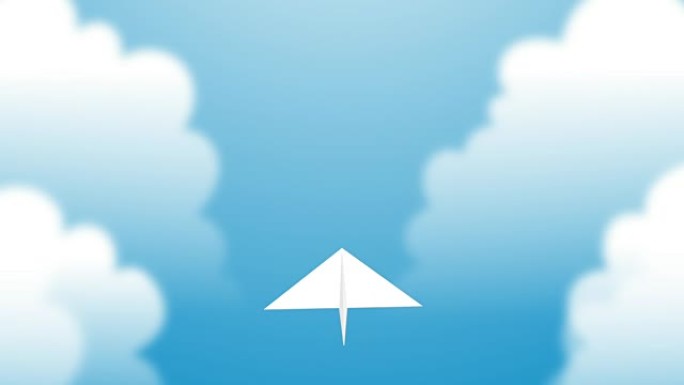 纸飞机在天空中飞行与云循环动画4K在蓝色渐变背景与阿尔法通道