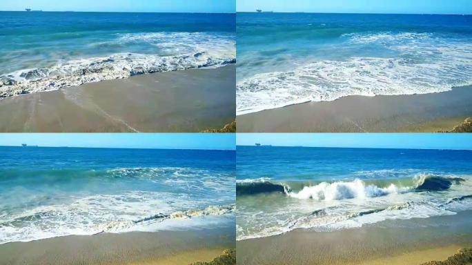 海浪在沙滩上撞击