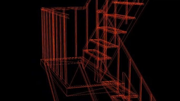 紧急楼梯的线框-3d渲染动画