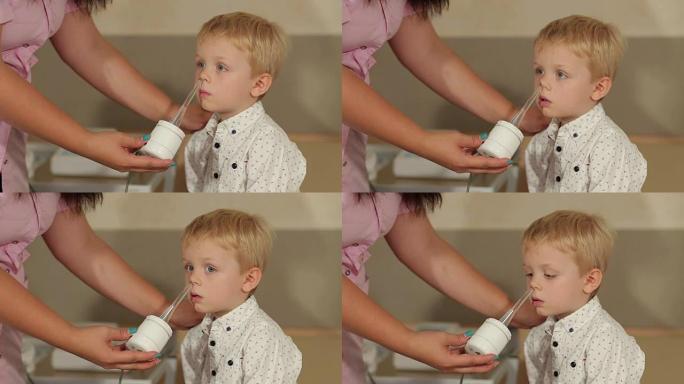 用磁激光治疗儿童的鼻子。