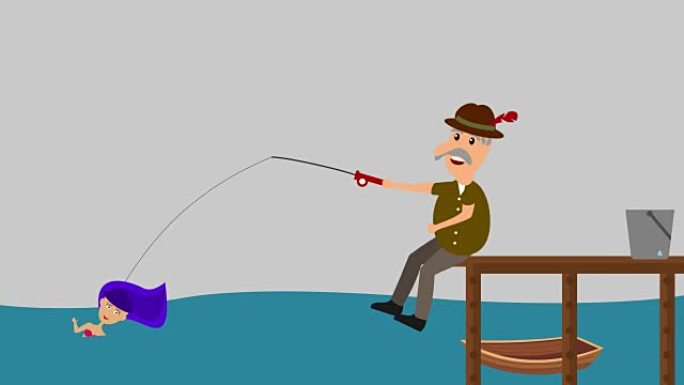 钓鱼美人鱼的人-动画