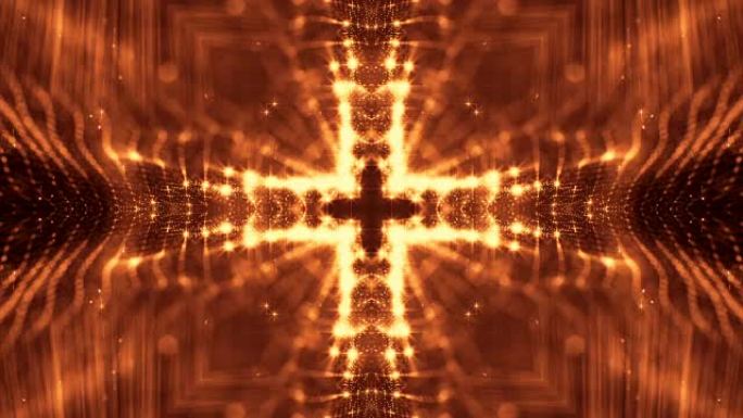 金可循环的抽象粒子背景，具有景深，发光的灯光和数字元素。波粒形成线条，线条形成像丰富图案的曲线表面。