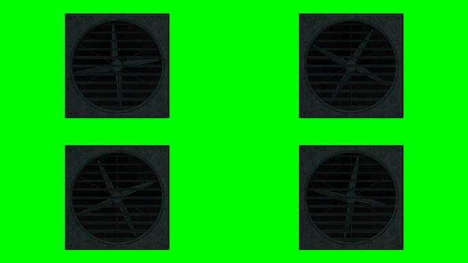 绿屏3d插图渲染上循环的工业通风机