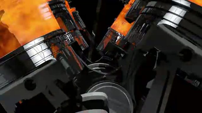 用爆炸循环关闭工作的V8引擎动画