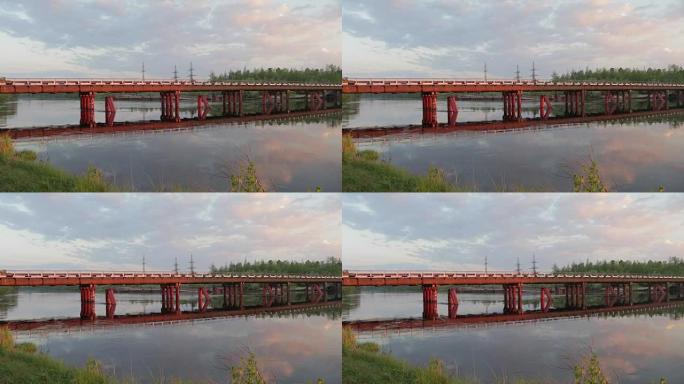 西伯利亚针叶林的钢筋混凝土路桥