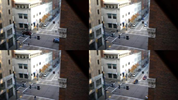 微型城市镜头 -- 小人穿过大城市十字路口