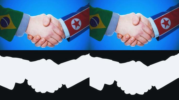巴西-朝鲜/握手概念动画国家和政治/与matte频道