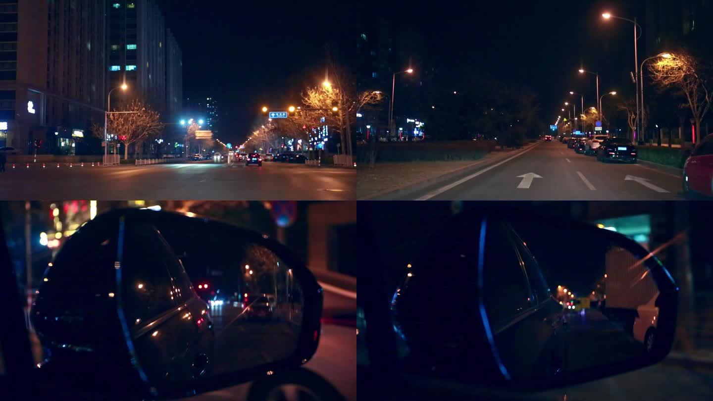 夜晚开车穿梭车水马龙城市夜景交通