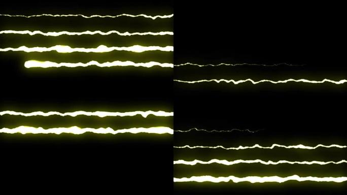 可循环的黄色霓虹灯闪电之字形飞行黑色背景动画新质量独特的自然光效果视频素材