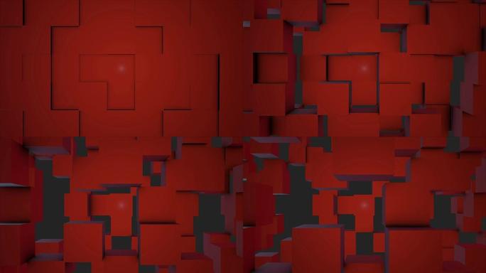 抽象立方体背景随机运动，3d可循环动画。抽象彩盒背景。无缝循环抽象立方体背景。红色立方体
