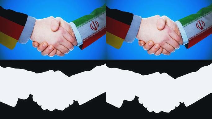 德国-伊朗/握手概念动画国家和政治/与matte频道