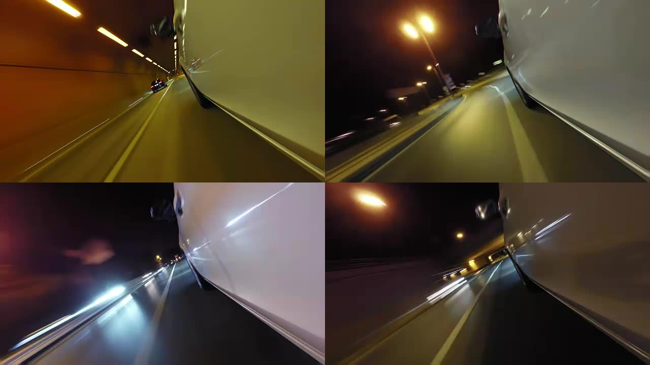 夜间驾驶时间从车辆左侧拍摄