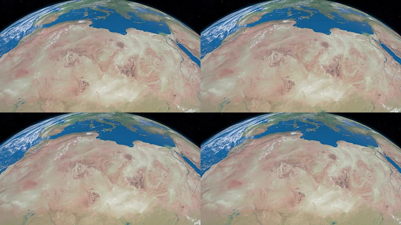 地球上的撒哈拉沙漠，从外层空间鸟瞰图