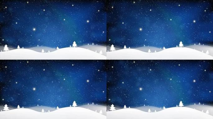 圣诞快乐和新年效果蓝雪星光背景在蓝天上