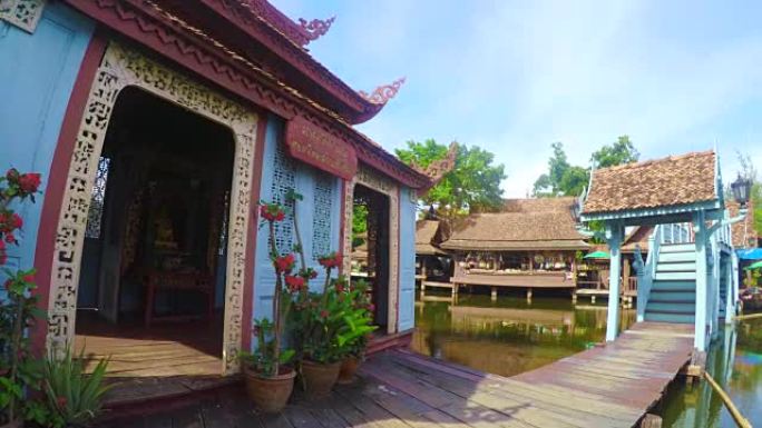 泰国浮动市场上色彩丰富的中国神社