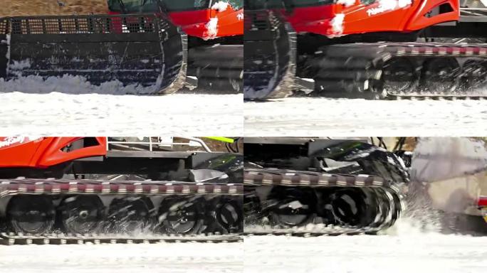滑雪场准备工作中的红色机器