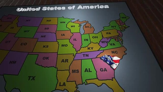 南卡罗莱纳州从美国各州的缩写地图中抽出