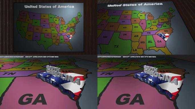 南卡罗莱纳州从美国各州的缩写地图中抽出