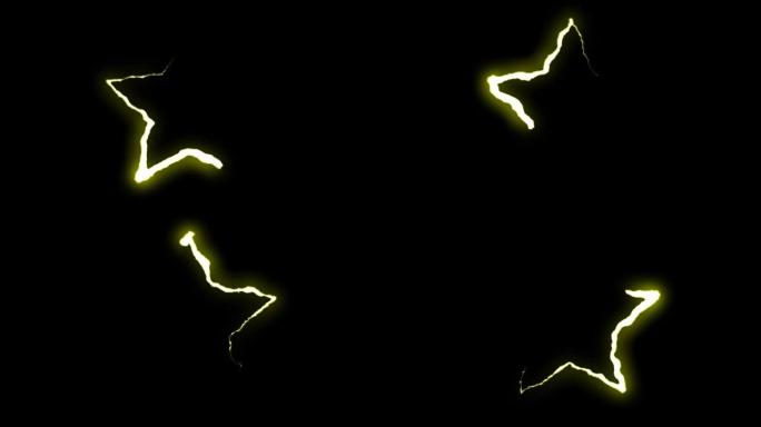 可循环的黄色霓虹灯闪电星符号形状飞行黑色背景动画新质量独特的自然光效果视频素材