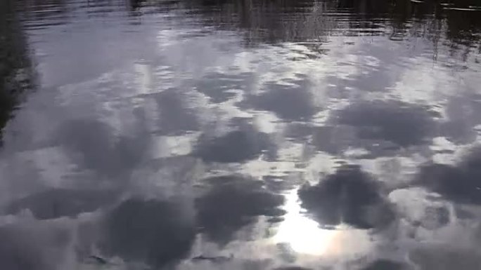 云和太阳在河里反射