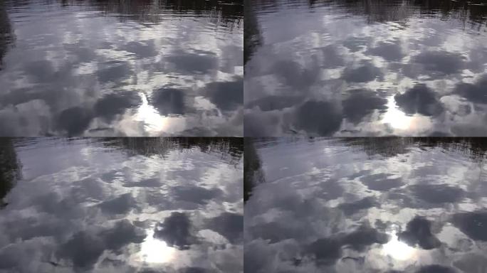 云和太阳在河里反射