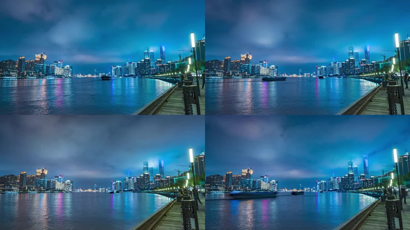 上海黄浦江畔夜景延时8k