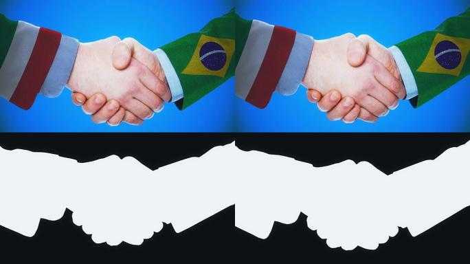 意大利-巴西/握手概念动画国家和政治/与matte频道