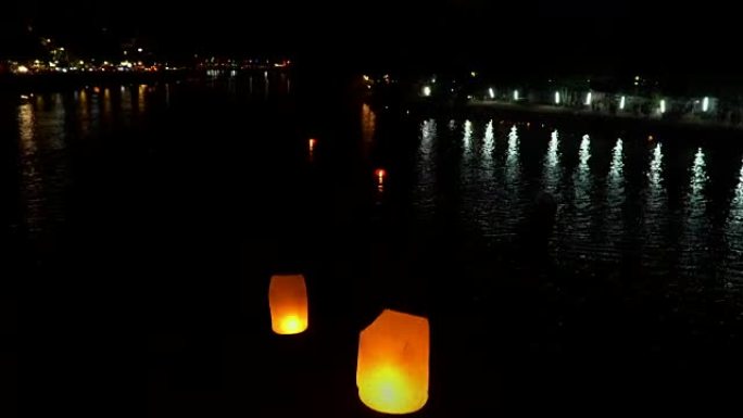 泰国清迈平河漂浮的天灯