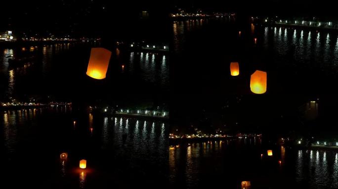泰国清迈平河漂浮的天灯