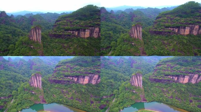 航拍武夷山玉女峰与九曲溪绿水青山丹霞地貌