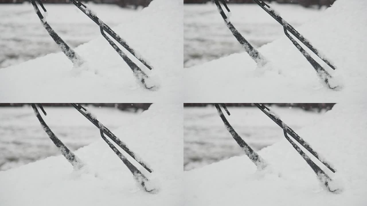 江原道江陵市降雪天气中的挡风玻璃刮水器