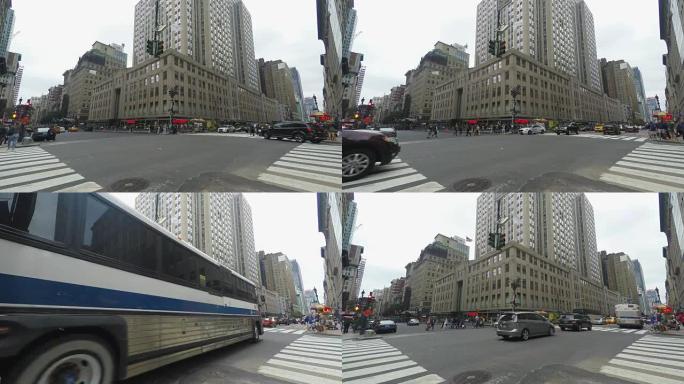 纽约十字路口的交通和行人