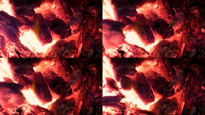 火灾背景-火炉内的红色热发光炭