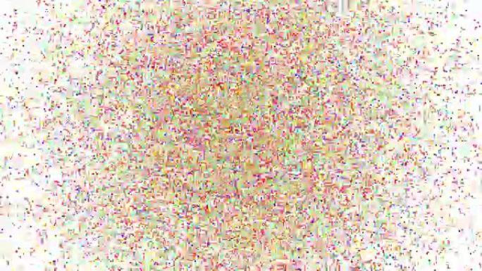4k动画彩虹多色粉末或尘埃圈从美丽的白色背景上的中心爆炸。淡出所有背景。运动图形和动画壁纸。