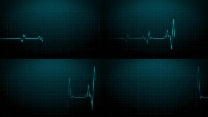 监测记录脉冲-蓝色医疗动画4k渲染镜头的心电图心跳。