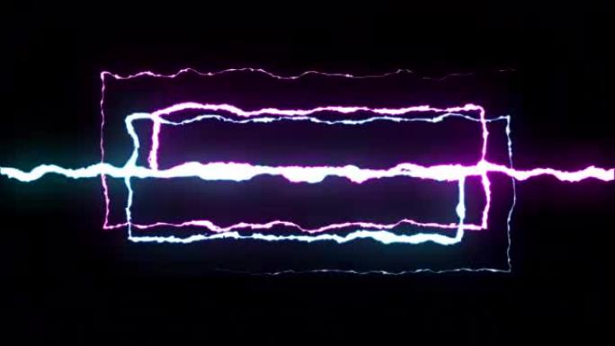 可循环蓝色紫色霓虹灯闪电对称之字形飞行黑色背景动画新质量独特自然光效果视频素材