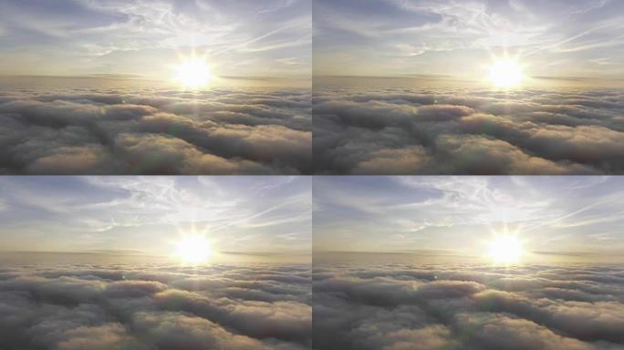 云层上方朝向太阳的鸟瞰图