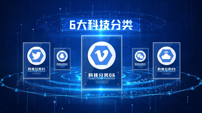 6大蓝色科技感分类平台展示介绍分布A模板