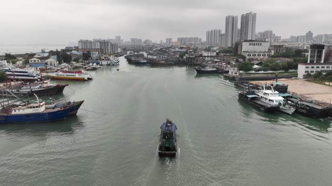 北海北部湾渔船码头航拍