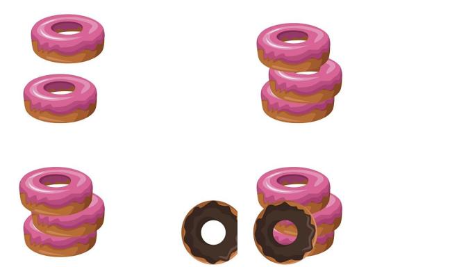 甜甜圈堆叠和滚动高清动画