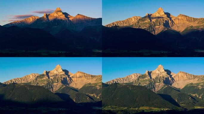奥比乌峰 (devoly) 的日出。法国阿尔卑斯山伊泽尔