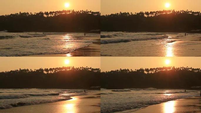 Beach and sea wave at Mirissa during sunset, Sri L